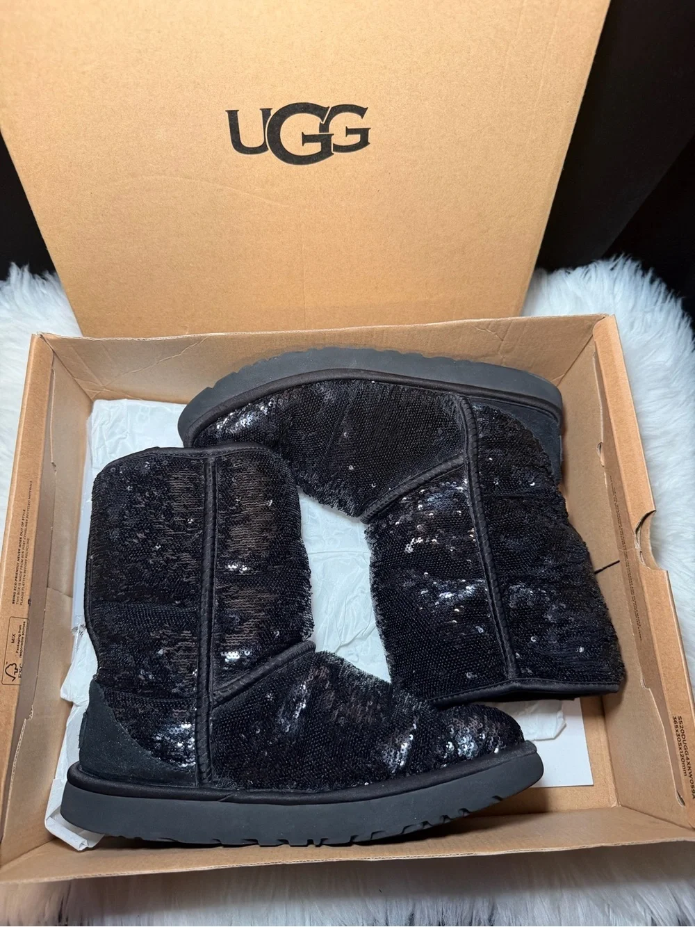UGG Classic Short Black Sequin Boots - Picture 2 of 11